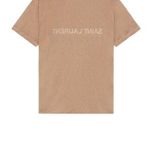 Saint Laurent Tan Crewneck Logo Tee
